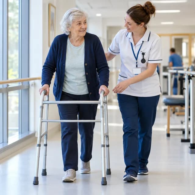 Supervised walking practice with a walking frame