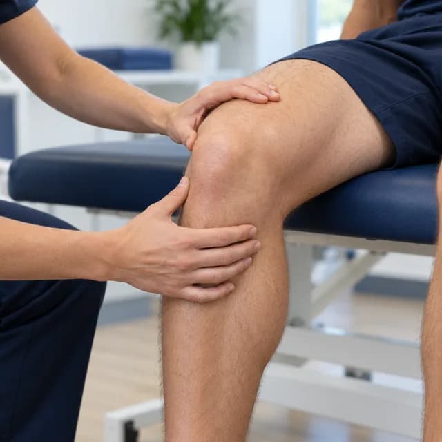 A clinician examining a knee