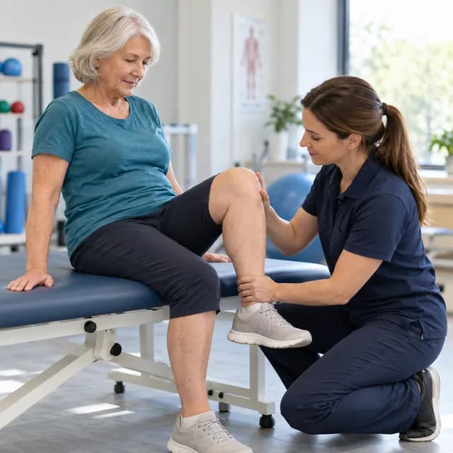 A guided knee bending exercise in physiotherapy