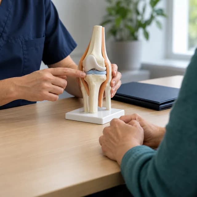 Discussing a knee model and medical records